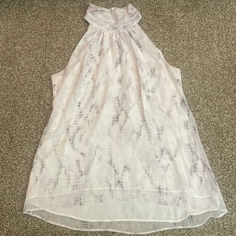 White House Black Market High Neck Sleeveless Print Blouse